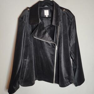 NWT Lauren Conrad Velour Velvet Black Moto Asymmetrical Zip Jacket Size 4X